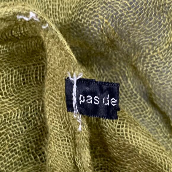 PAS de CALAIS Green Woven Linen Fringe Scarf - Picture 3 of 6
